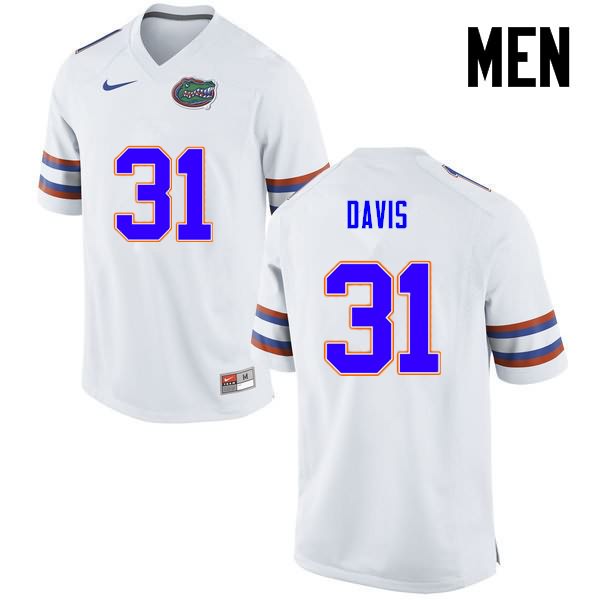 Men's NCAA Florida Gators Shawn Davis #31 Stitched Authentic Nike White College Football Jersey XZA2065CC